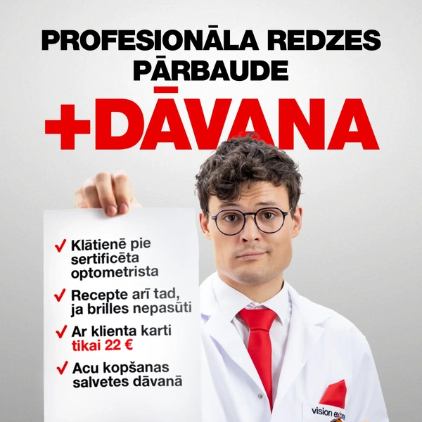 Pakalpojumi, ko iekļauj profesionāla redzes pārbaude akcijas laikā