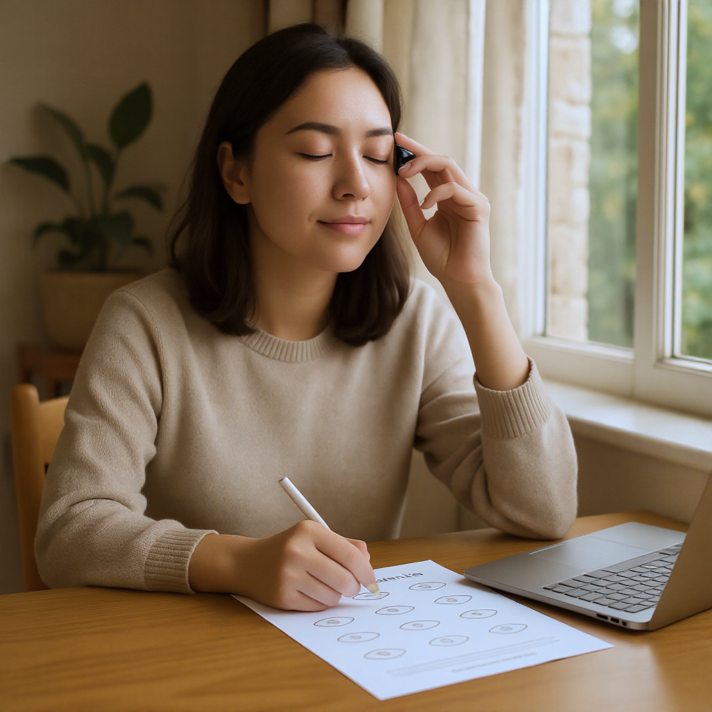 Acs atslābināšanas vingrinājums ar rokām pār acīm